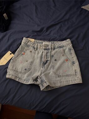 Madewell Light Blue Denim Shorts with Petite Floral Embroidery